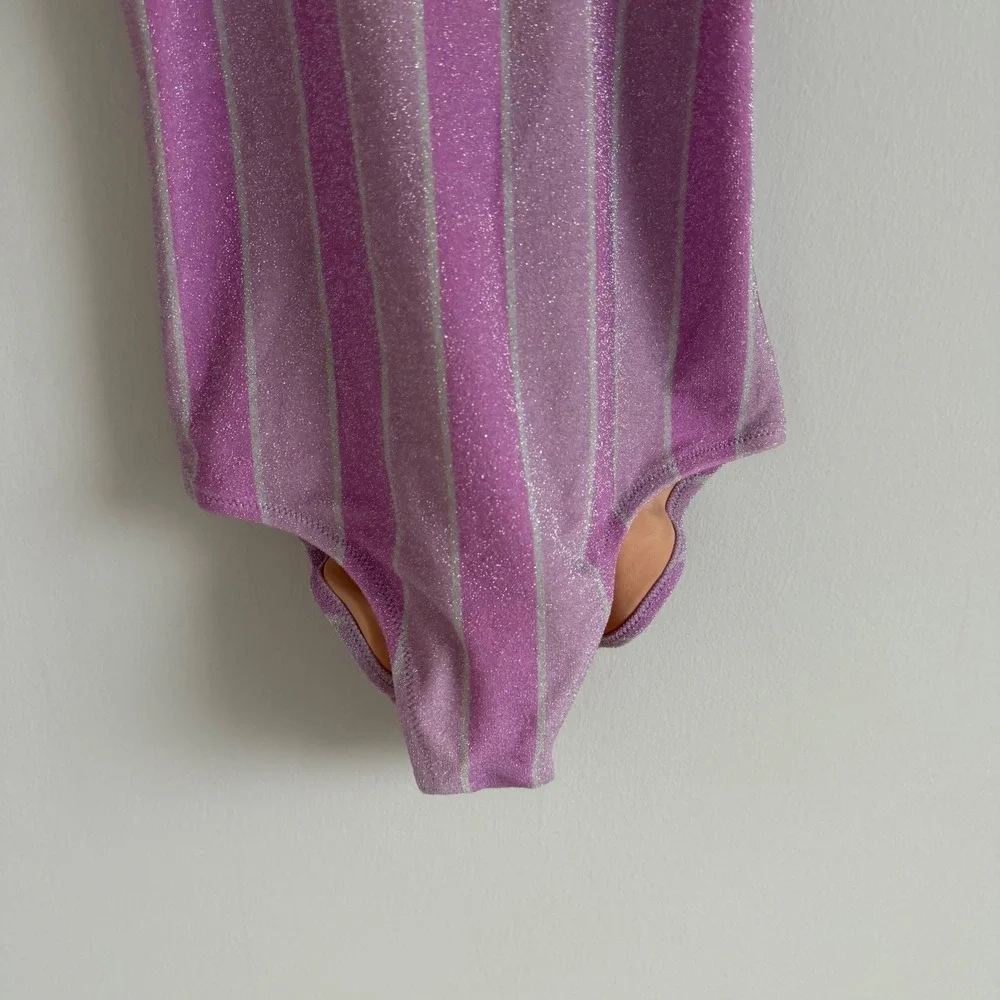 Crewcuts Shimmer Stripe Ruffle Strap Swimsuit Size 14